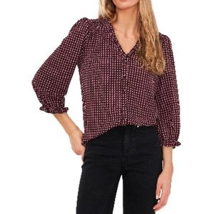 CeCe burgundy mulberry patterned 3/4 sleeve top XL